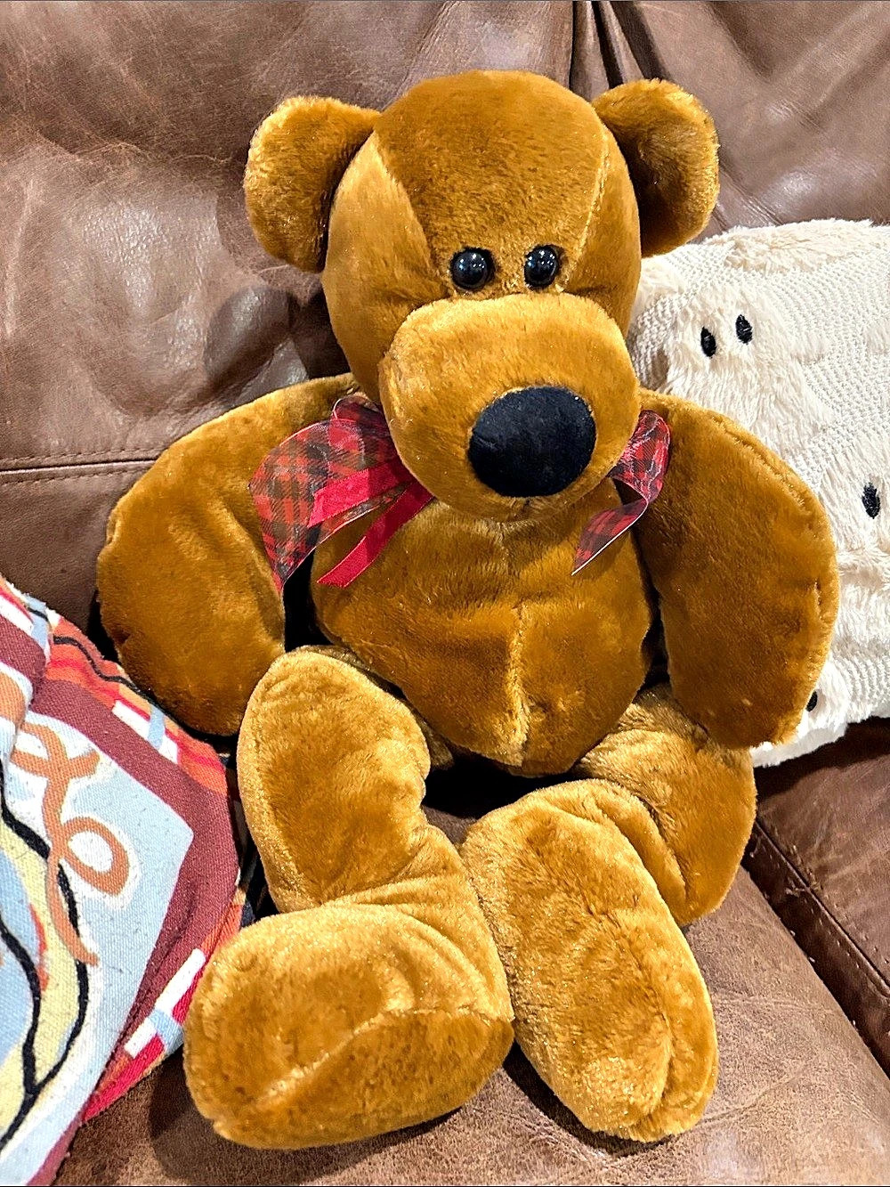 Bear Plush Toy with Plaid Scarf